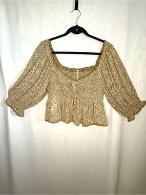 Free People Brittnee Print Smocked Peplum Top – Tropical Nut